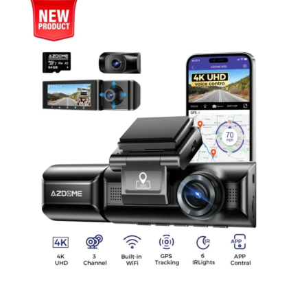 Cámara para coche AZDOME M550 Max con grabación 4K, triple cámara y pantalla de 3”
