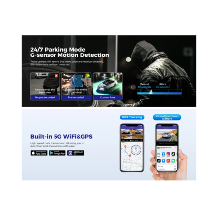 Cámara para coche AZDOME M660 con Wi‑Fi 5G, visión nocturna y grabación 360° en 2K + Full HD - Image 9