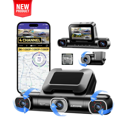 Cámara para coche AZDOME M660 con Wi‑Fi 5G, visión nocturna y grabación 360° en 2K + Full HD