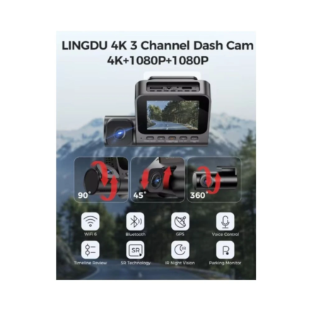 Cámara coche LINGDU V630 4K triple lente con GPS y Wi‑Fi 6 - Imagen 3